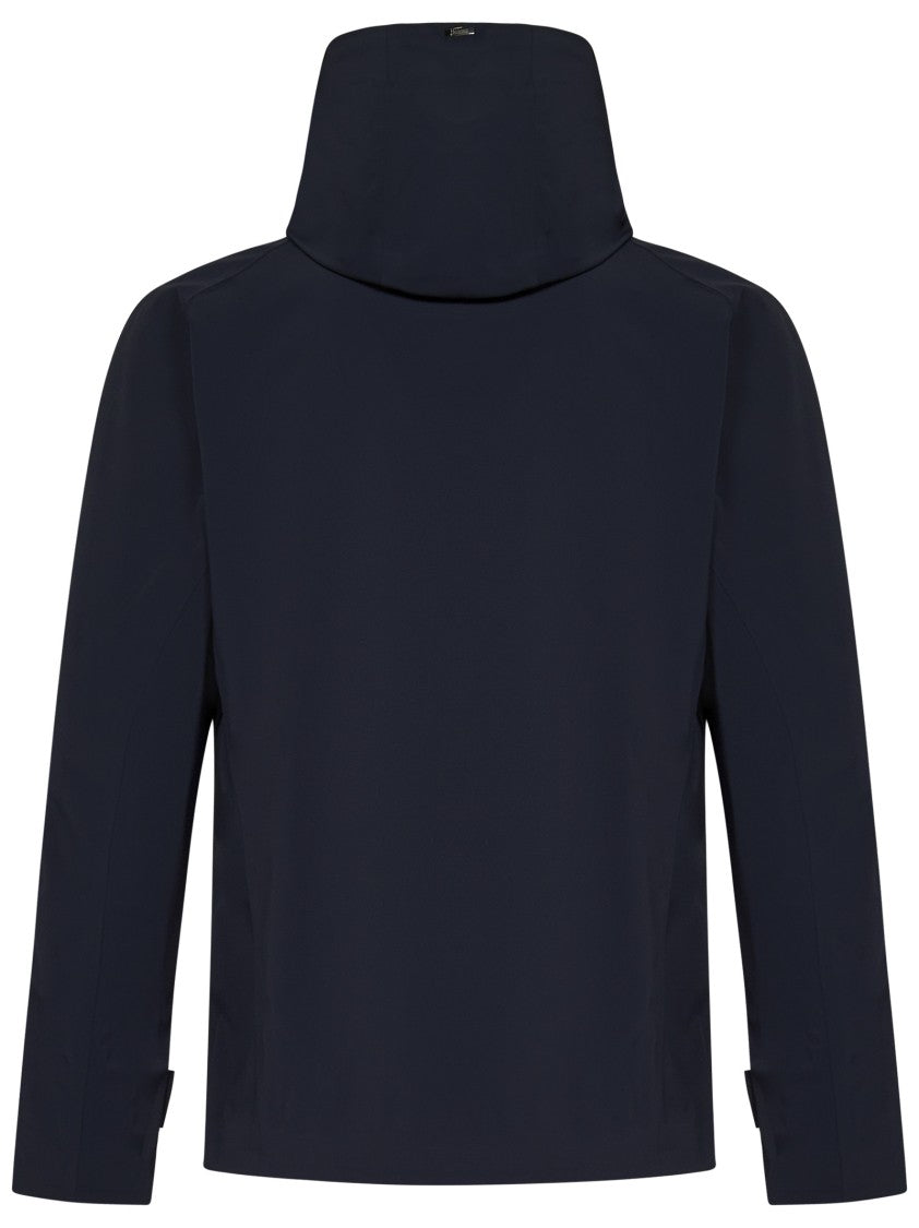 Herno Navy Blue Hooded Jacket With Double Bi-Stretch Fabric