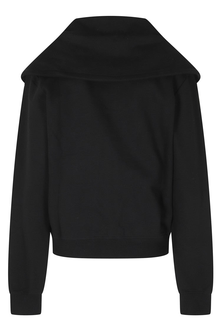 7 For All Mankind Black High Neck Cropped Cotton Zip Hoodie