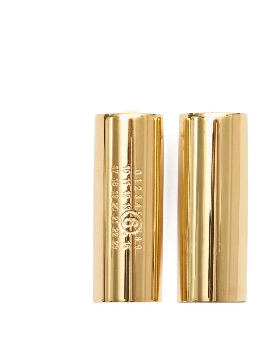 Mm6 By Maison Margiela Curved Rectangular Gold Earrings With Logo Engraving