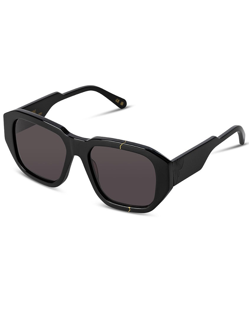 Face Hide Bold Black Sunglasses With Golden Kintsugi Accents