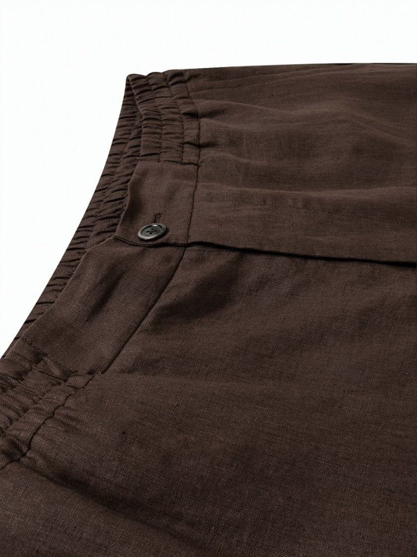 Alpha Studio Linen Elastic Waistband Straight-Leg Pants