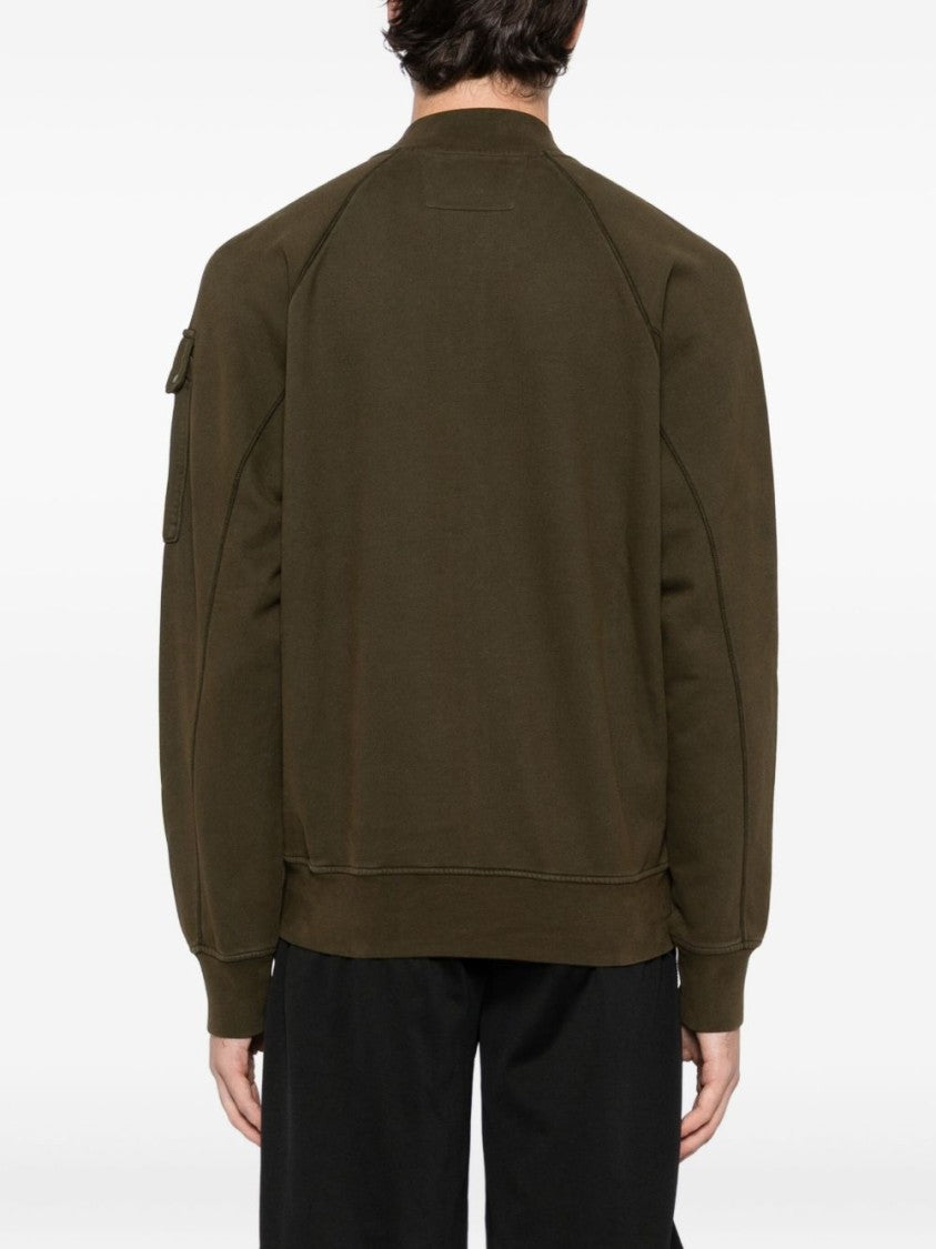 C.P. Company Military Green Zip-Up Sweatshirt With Lens Detail