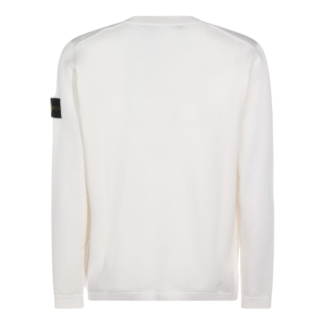 Stone Island Textured Knit White Sweater With Crew Neckline