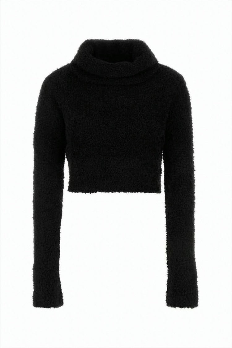 Saint Laurent Cropped Black Sweater With Plush Texture