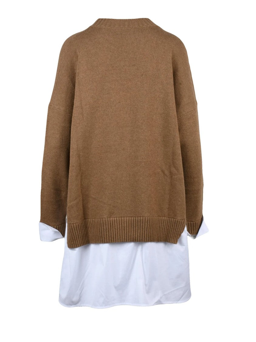 Semi Couture Oversized Wool-Polyamide Sweater With Unique Shirt Inserts