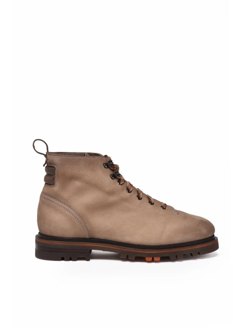 Santoni Brown Nubuck Lace-Up Boots