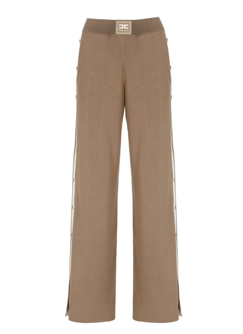 Elisabetta Franchi Brown Elastic Waist Side Vent Pants