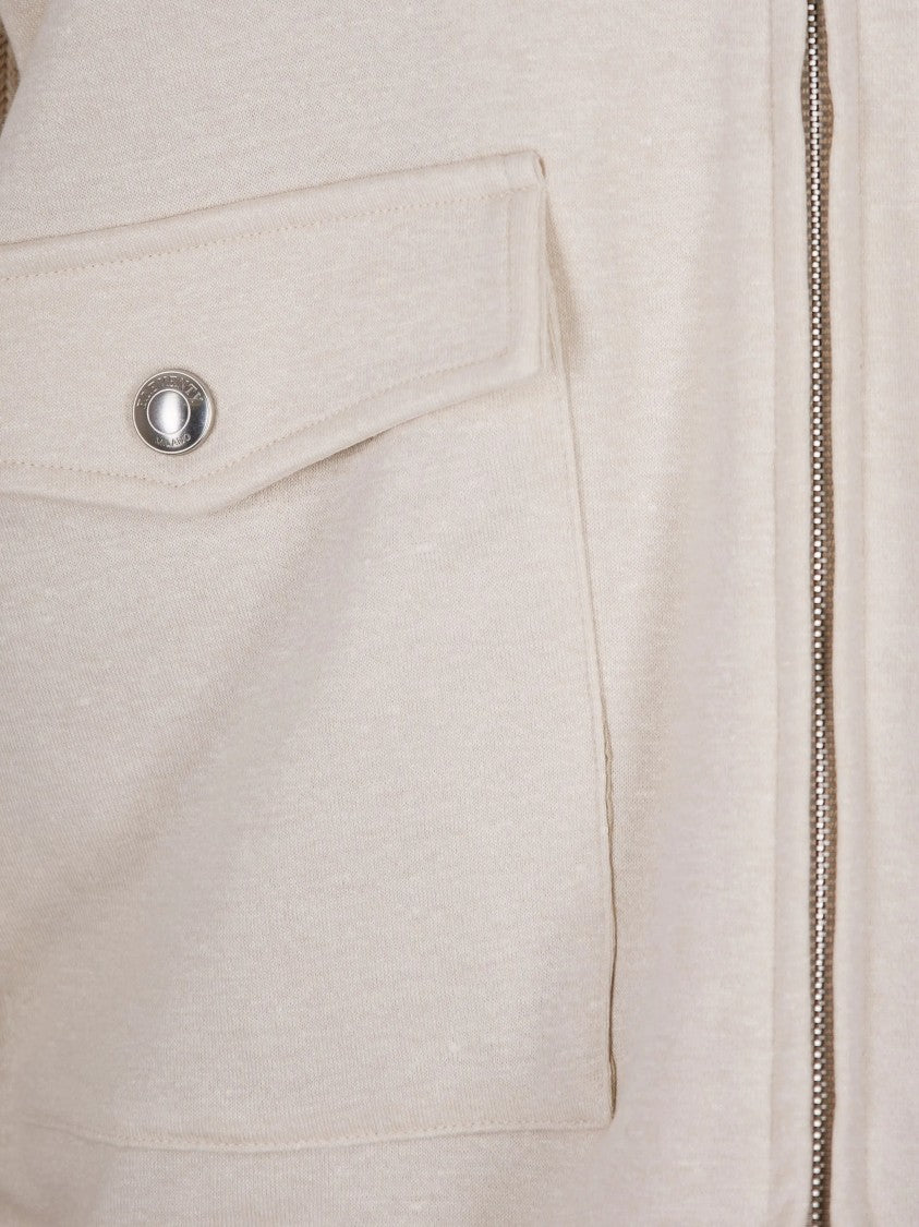 Eleventy Light Beige Ribbed Detail Zip Jacket