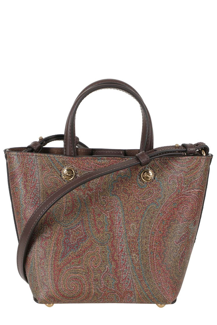 Etro Brown Shopping Paisley Leather Tote Bag