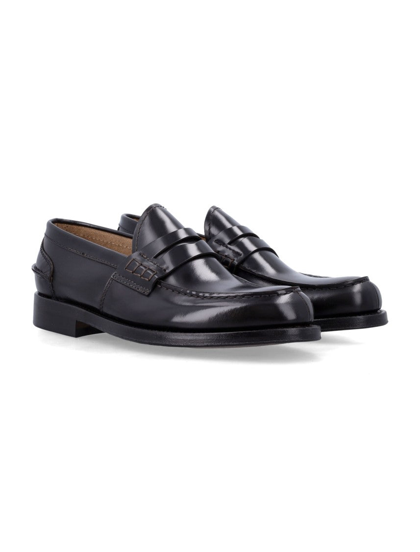 Green George Polished Black Leather Loafers