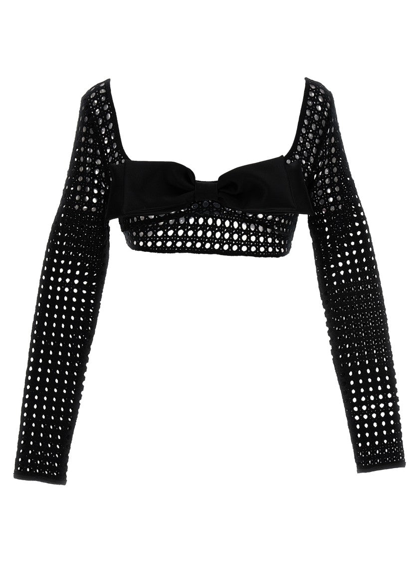 Giambattista Valli Cropped Macramé Bow Top