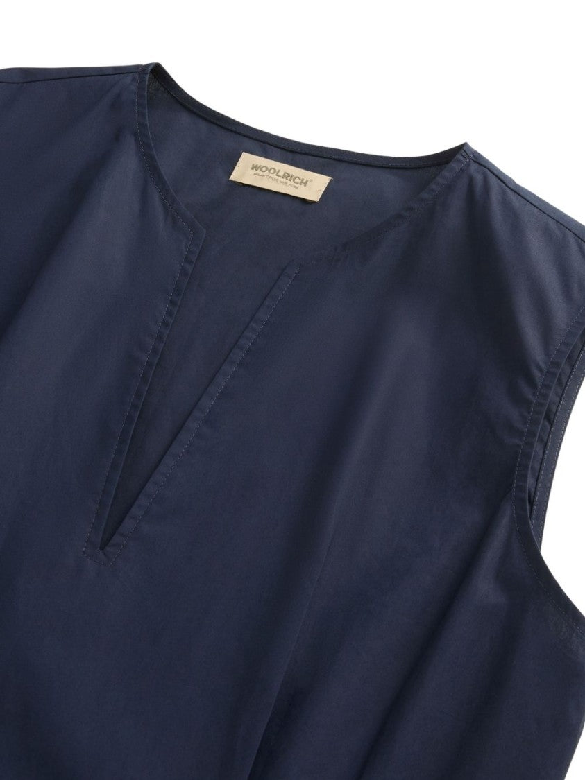 Woolrich Sleeveless Blue Dress With V-Neckline And Belted Waist