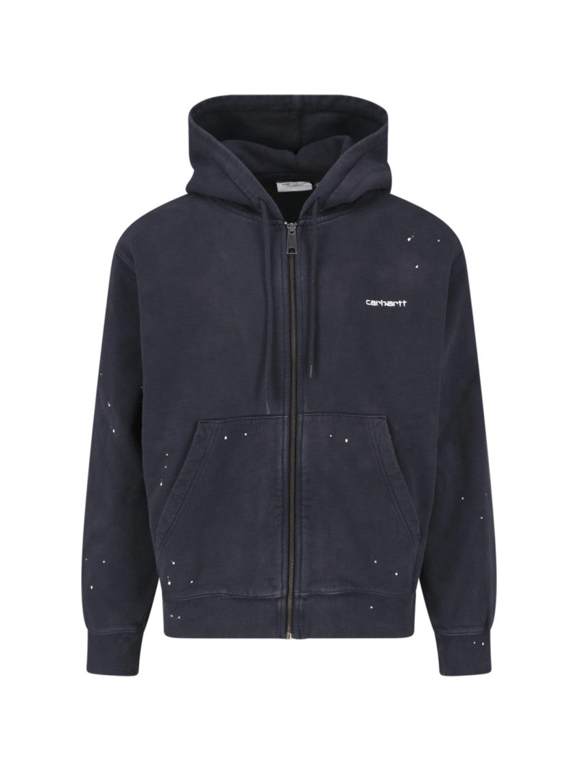 Carhartt Wip Black Hooded Painter Distressed Cotton Zip-Up Hoodie