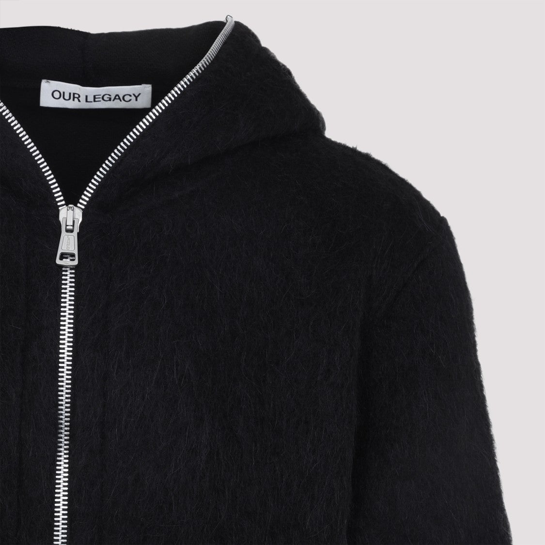 Our Legacy Black Wool Full Zip Hood Sweatshirt