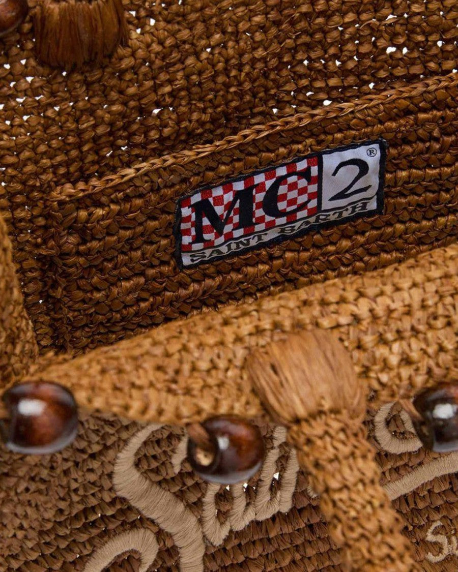 Mc2 Saint Barth Rectangular Woven Rafia Tote With Decorative Beads