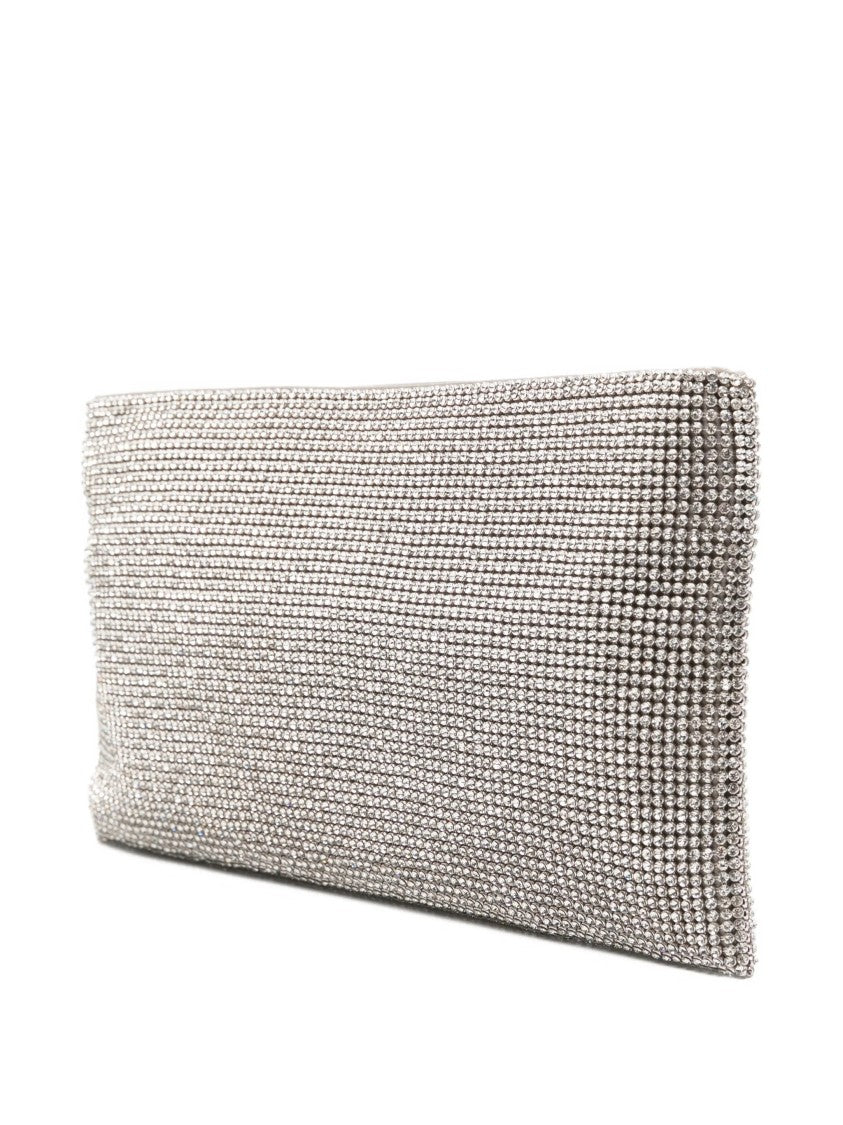Benedetta Bruzziches Rectangular Silver Mesh Clutch Bag With Delicate Chain Strap