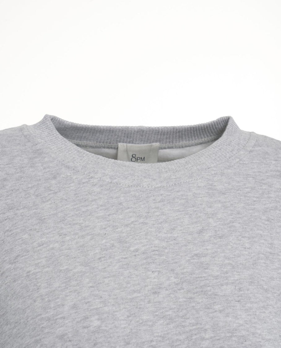 8Pm Heather Grey Oversized Sweatshirt With Classic Round Neckline And Gathered Effect