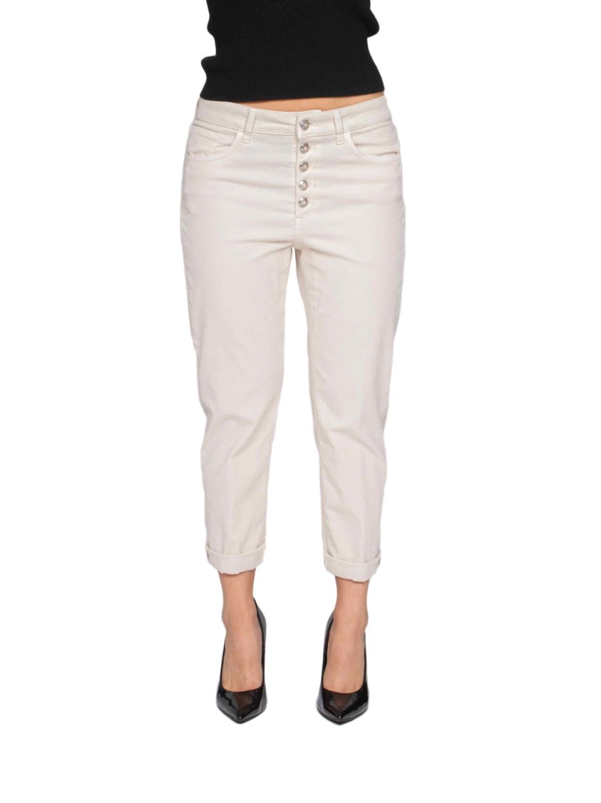 Dondup High-Rise Straight-Leg Pants With Cuffed Hem And Leather Patch Detail