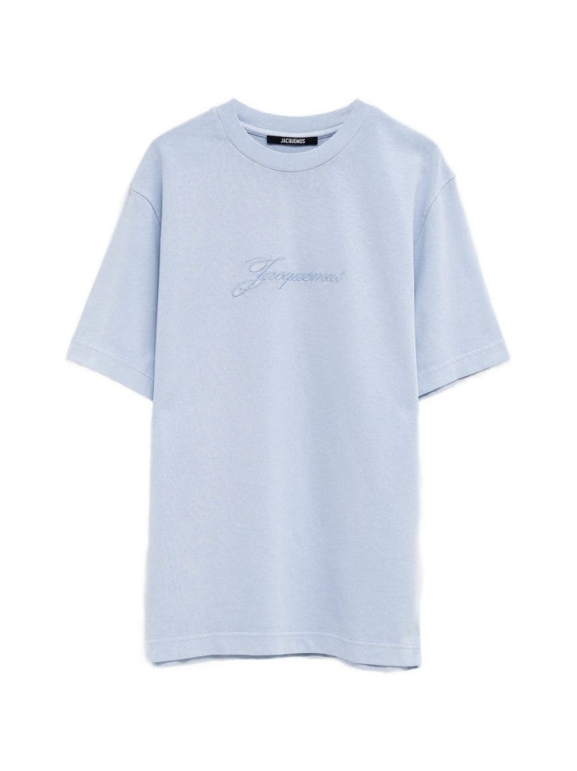 Jacquemus Blue Embroidered Logo Round Neck T-Shirt