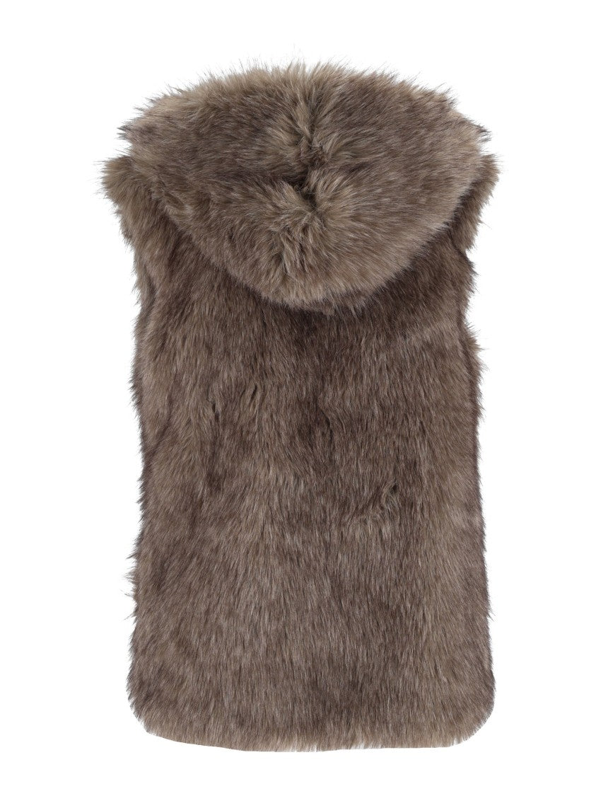 Eleh Grey Hooded Plush Faux Fur Gilet