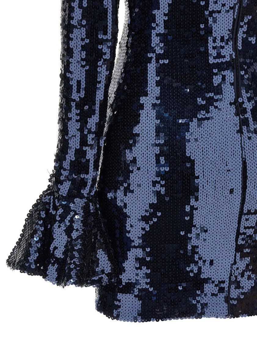 Rotate Birger Christensen Blue Sequin Stretch Mini Dress With Flounced Sleeves