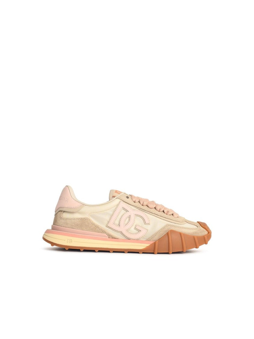 Dolce & Gabbana 'Dg Athletic' Ivory And Pink Fabric And Leather Sneakers