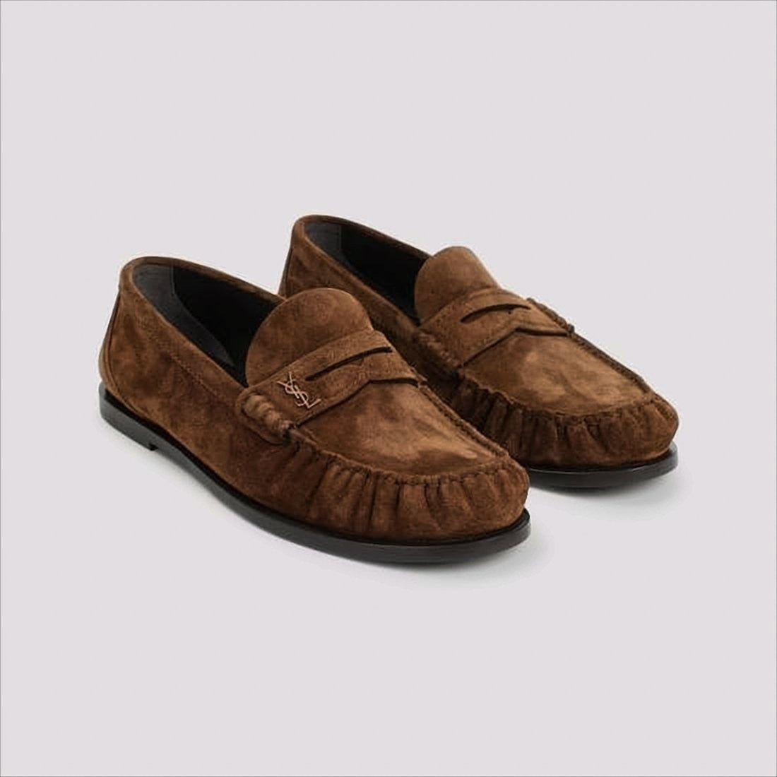 Saint Laurent Suede Calfskin Loafers With Signature Logo Accent