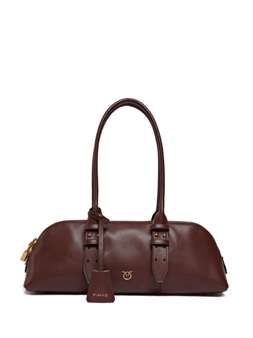 Pinko Bordeaux Handbag With Gold Buckles And Zip Closure