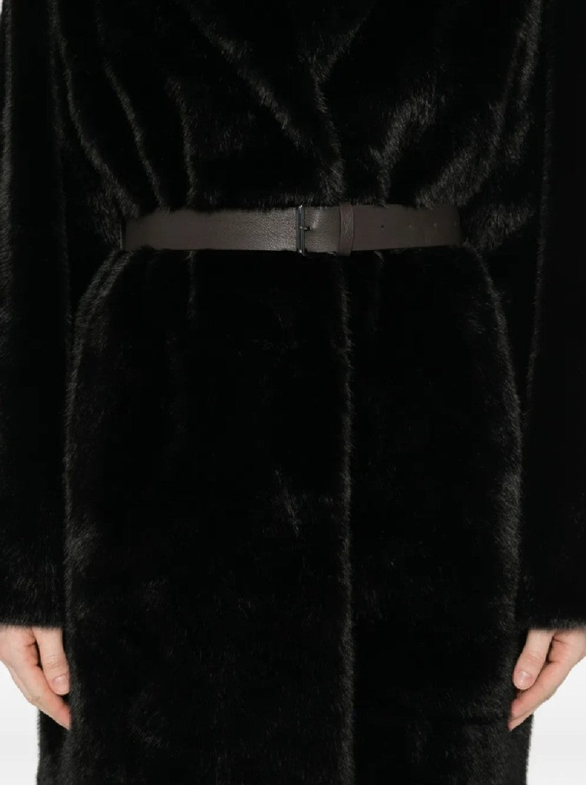P.A.R.O.S.H. Plush Black Faux Fur Coat With Tailored Silhouette