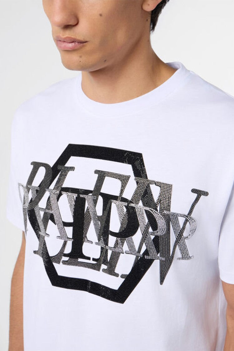 Philipp Plein White Cotton Graphic Hexagon Logo T-Shirt