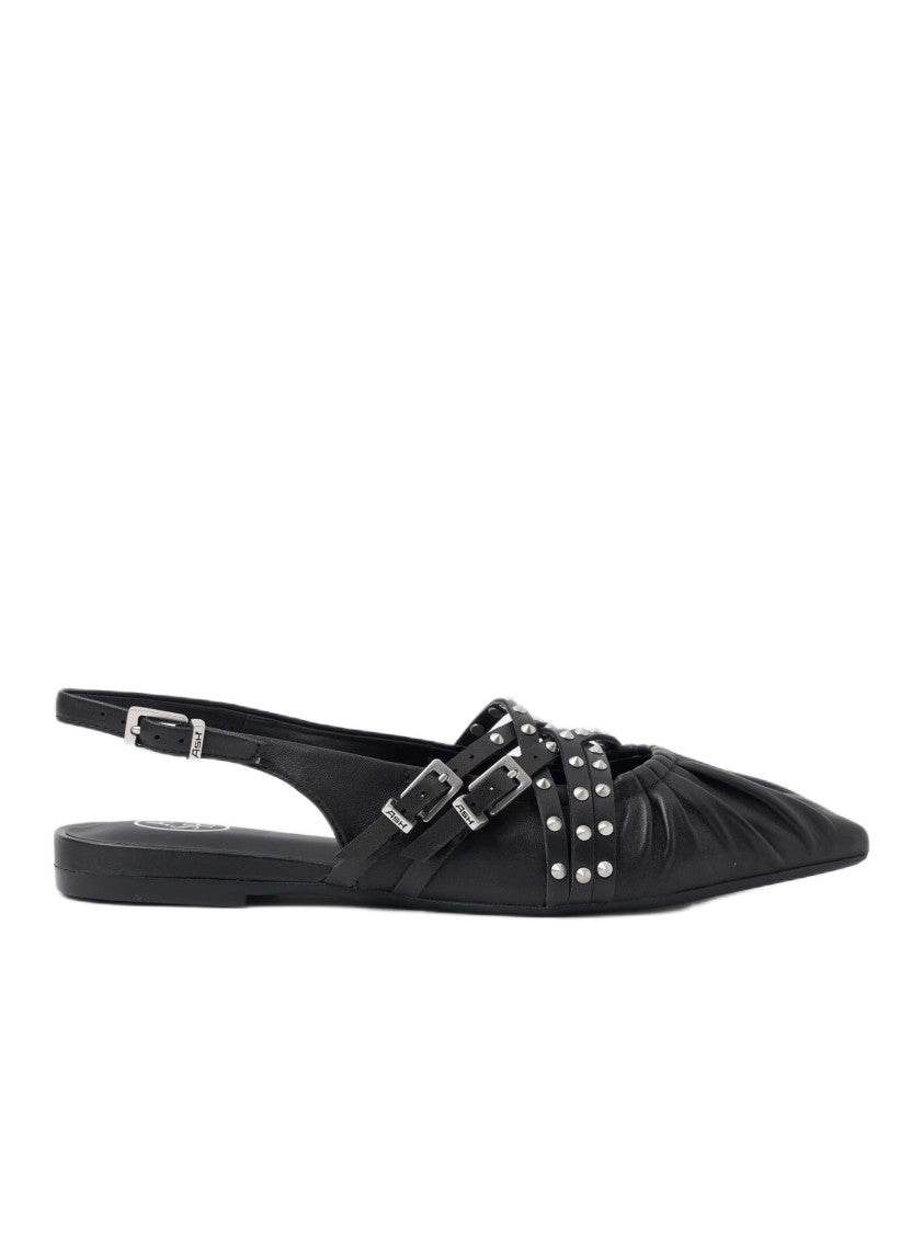 Ash Pointed-Toe Black Sandals With Adjustable Buckles And Studded Details