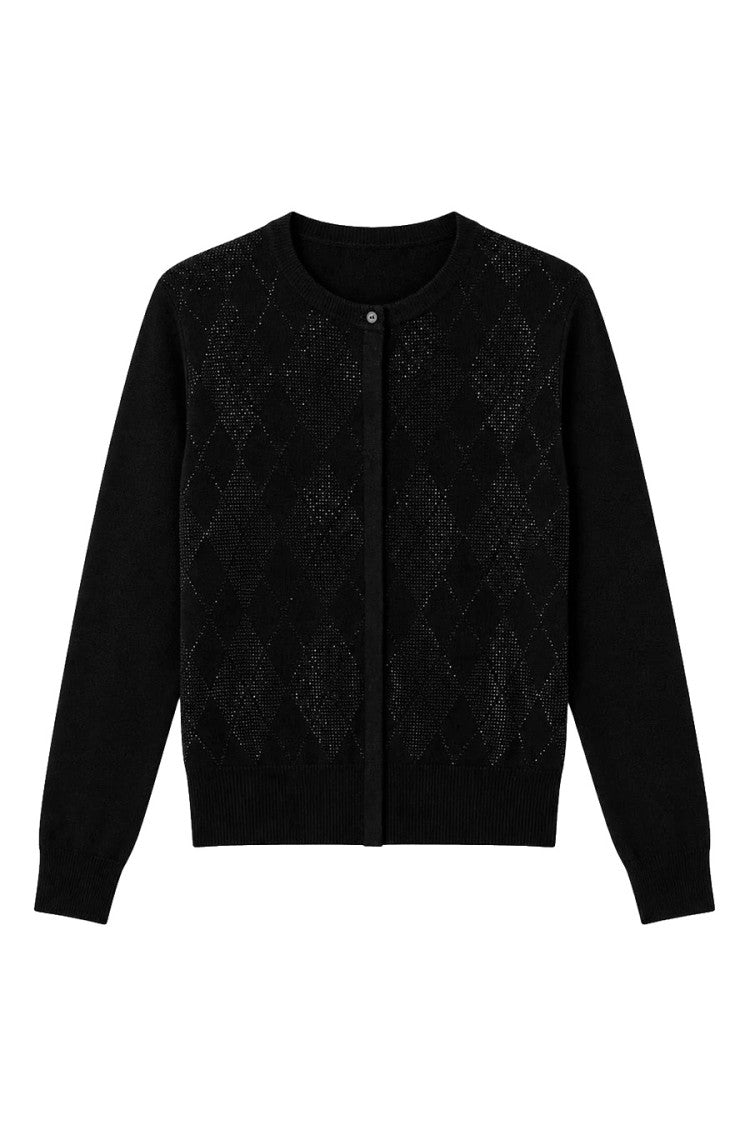 Max Mara Black Mstgiovane Diamond-Pattern Wool-Blend Cardigan