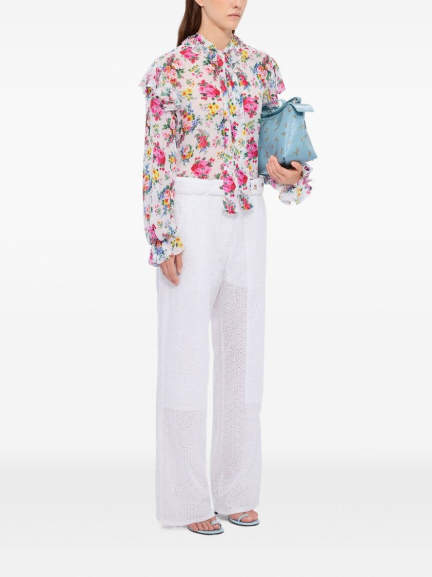 Msgm Multicolor Floral Print Ruffled Cuffs Shirt