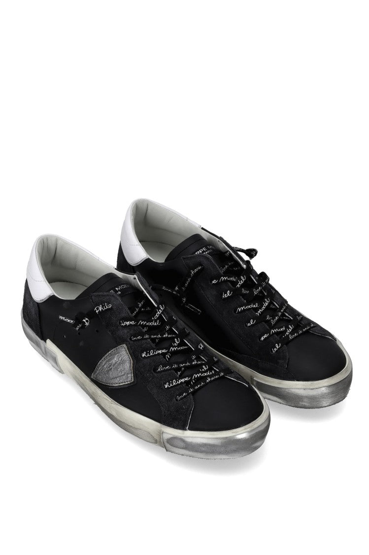 Philippe Model Black Paris White Trim Leather Sneakers