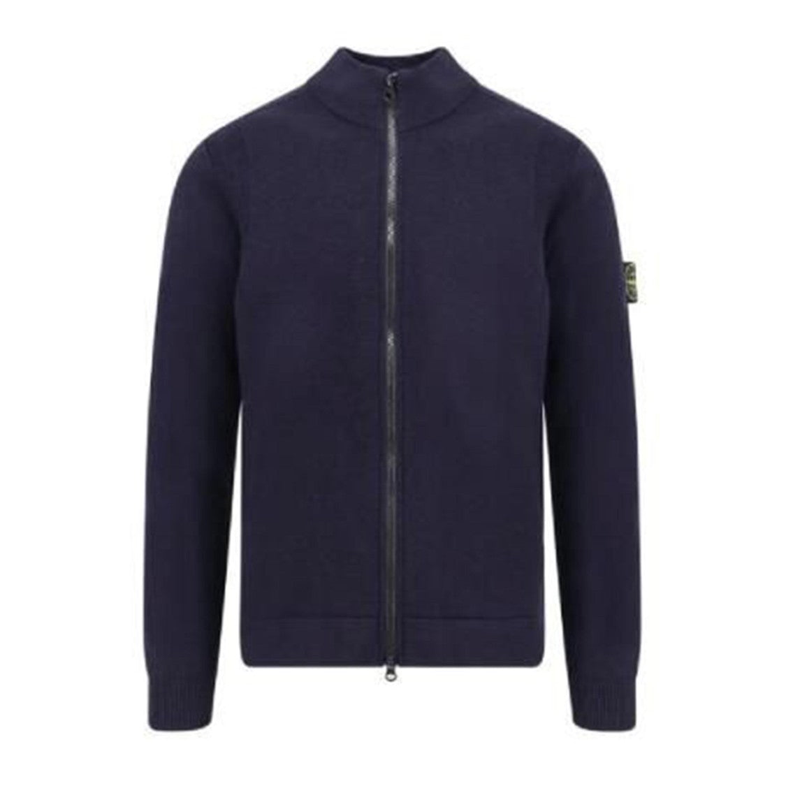 Stone Island Full-Zip Deep Navy Sweater With High Collar