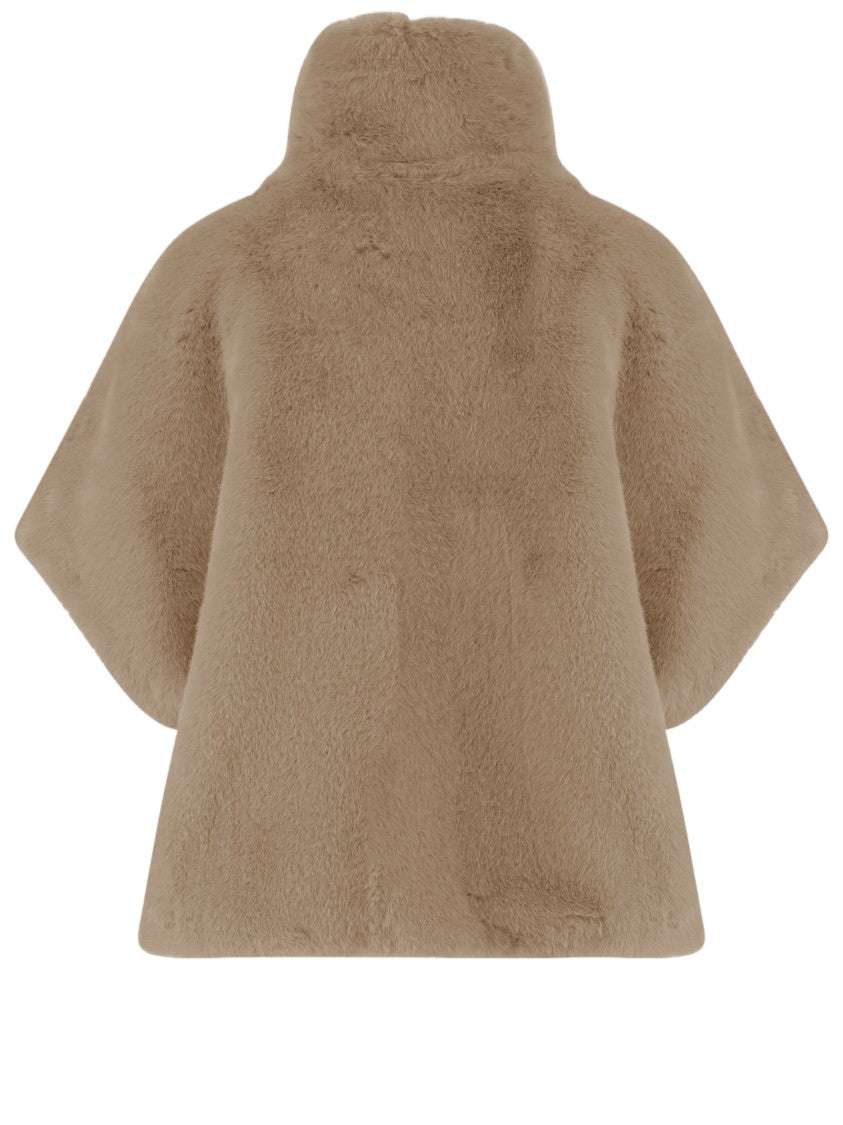 Pinko Short-Sleeved Plush Jacket With High Collar And Buckle Detail