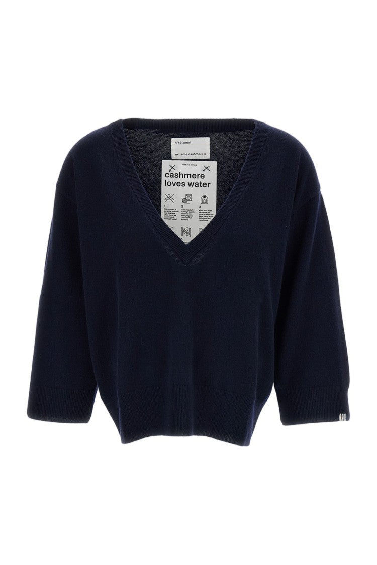Extreme Cashmere Dark Blue Pearl Cashmere V-Neck Sweater