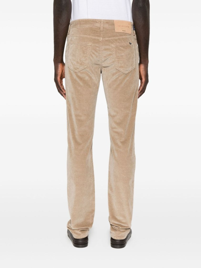 Jacob Cohen Tailored Camel Trousers With Velvety Corduroy Texture