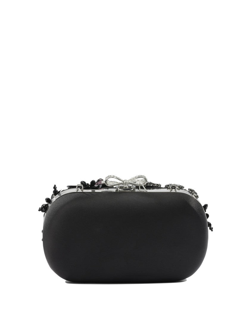 Self-Portrait Satin Clutch Bag With Crystals