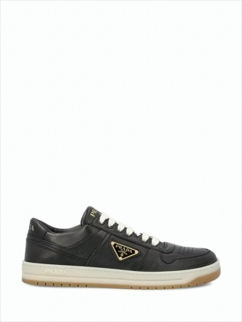 Prada Low-Top Black Lambskin Sneakers With Contrasting Beige Sole