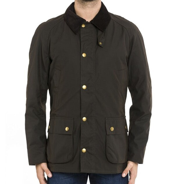 Barbour Waxed Cotton Jacket With Corduroy Collar And Flap Pockets
