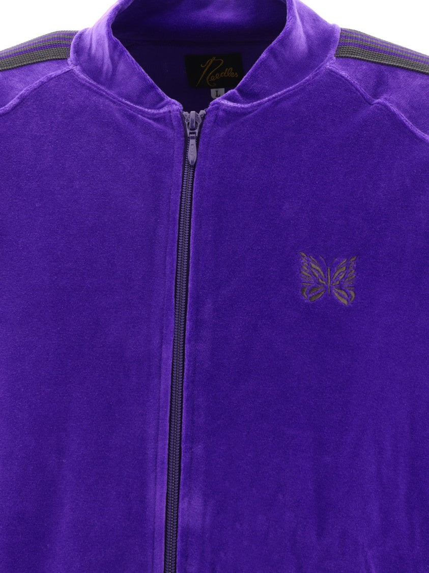 Needles Purple Velvet Sweatshirt With Zip Front