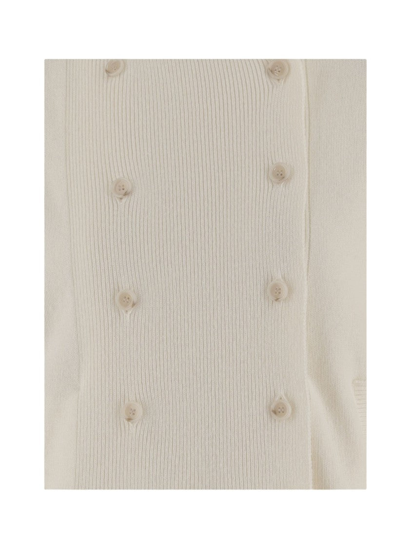 Allude Wool Blend Double-Breasted Jacket With Mandarin Collar
