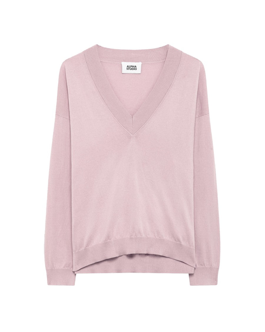 Alpha Studio V Sweater In Pink