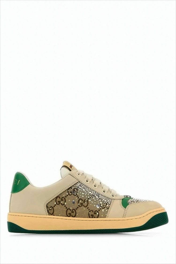 Gucci Beige Leather Sneakers With Signature Monogram