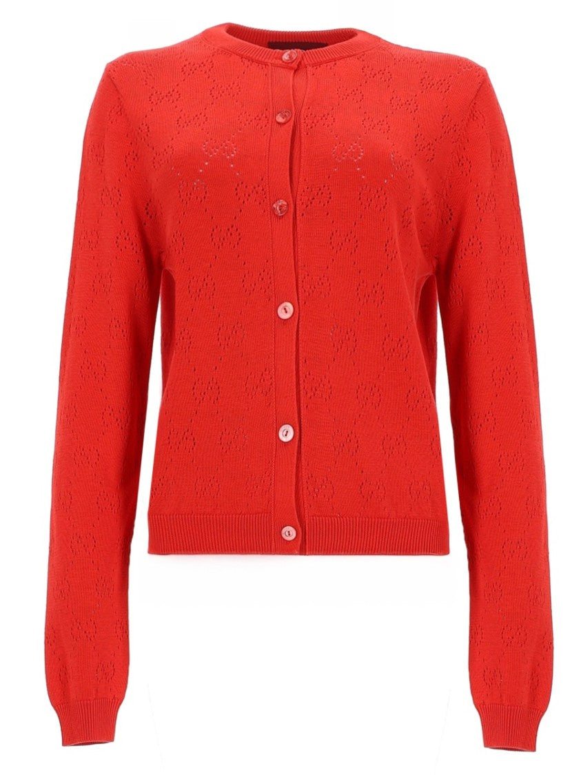 Gucci Silk Blend Cardigan With Textured Knit And Button Details
