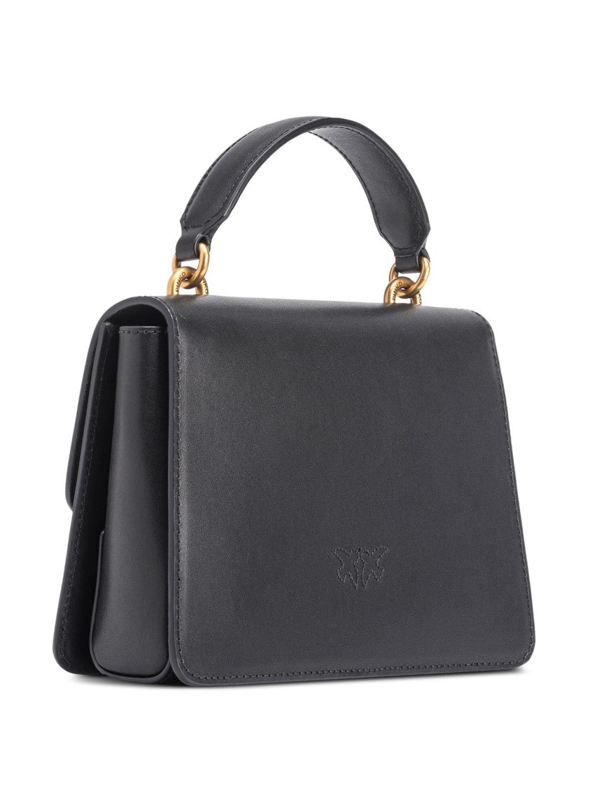 Pinko Sleek Black Cow Leather Tote Bag With Elegant Clasp