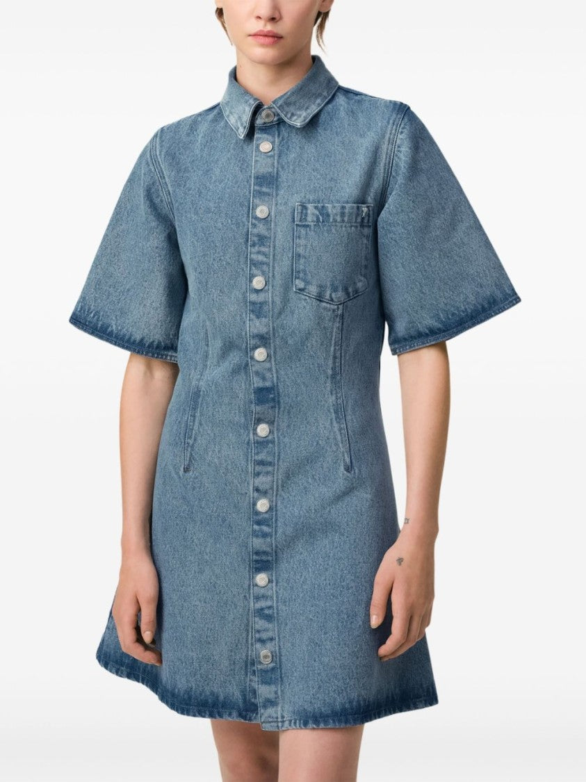 Ami Button-Down Blue Dress With Wide Sleeves And Inset Pockets