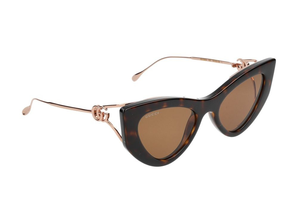 Gucci Havana Cat-Eye Sunglasses With Gold Accents