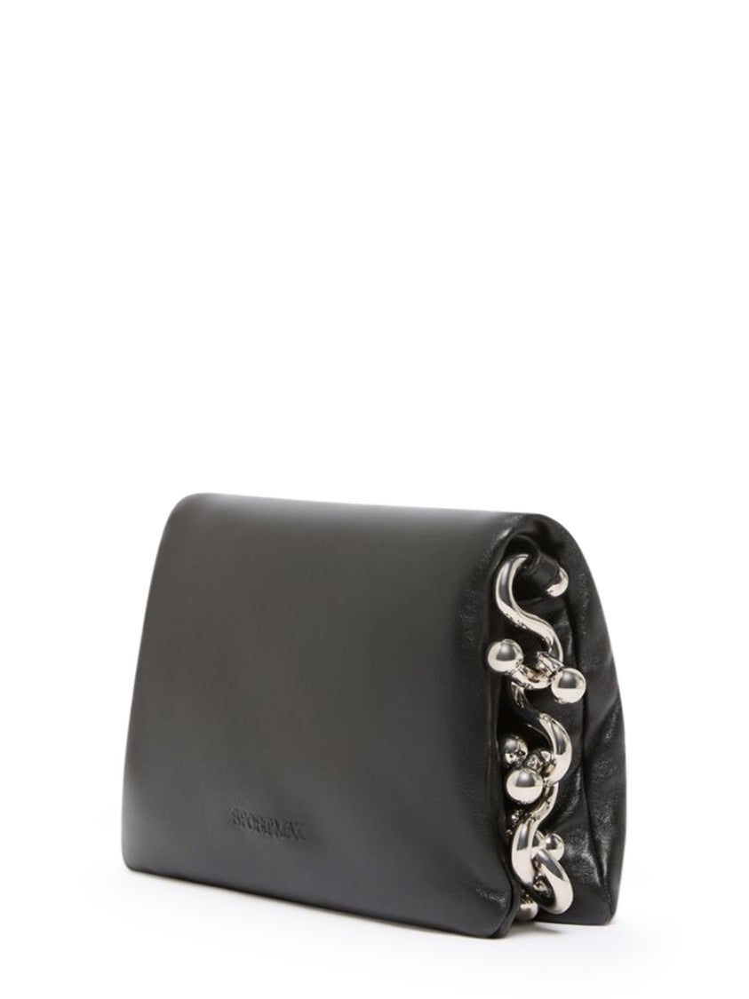 Max Mara Rectangular Black Lambskin Bag With Silver Chain Accents